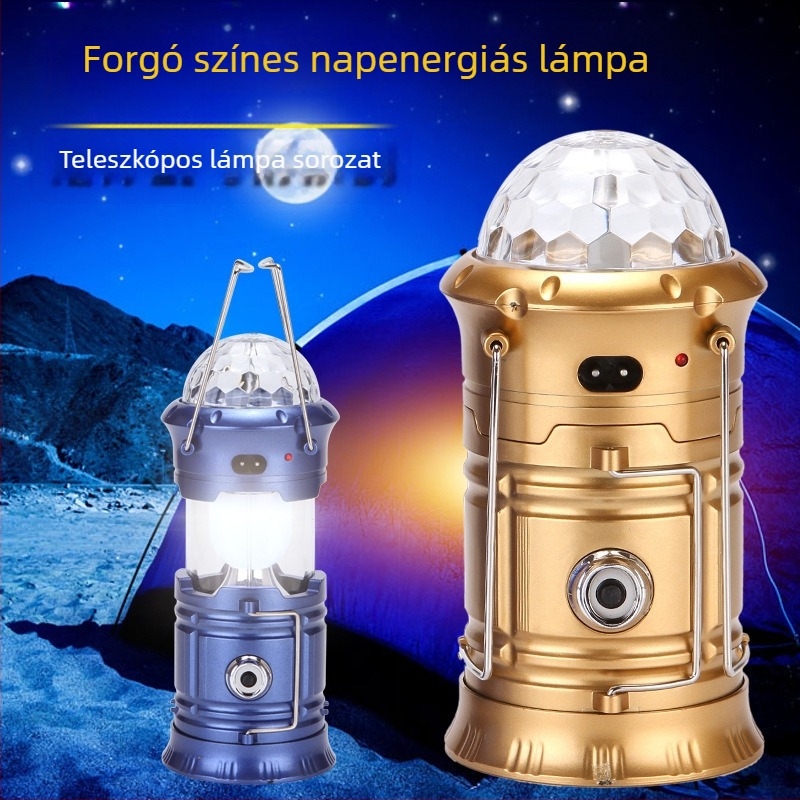 Hordozható kemping hordozható csillaglámpás forgó színpadi lámpa újratölthető háztartási teleszkópos vészhelyzeti kempinglámpa