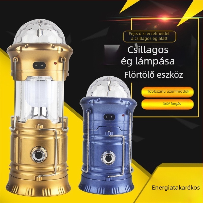 Hordozható kemping hordozható csillaglámpás forgó színpadi lámpa újratölthető háztartási teleszkópos vészhelyzeti kempinglámpa