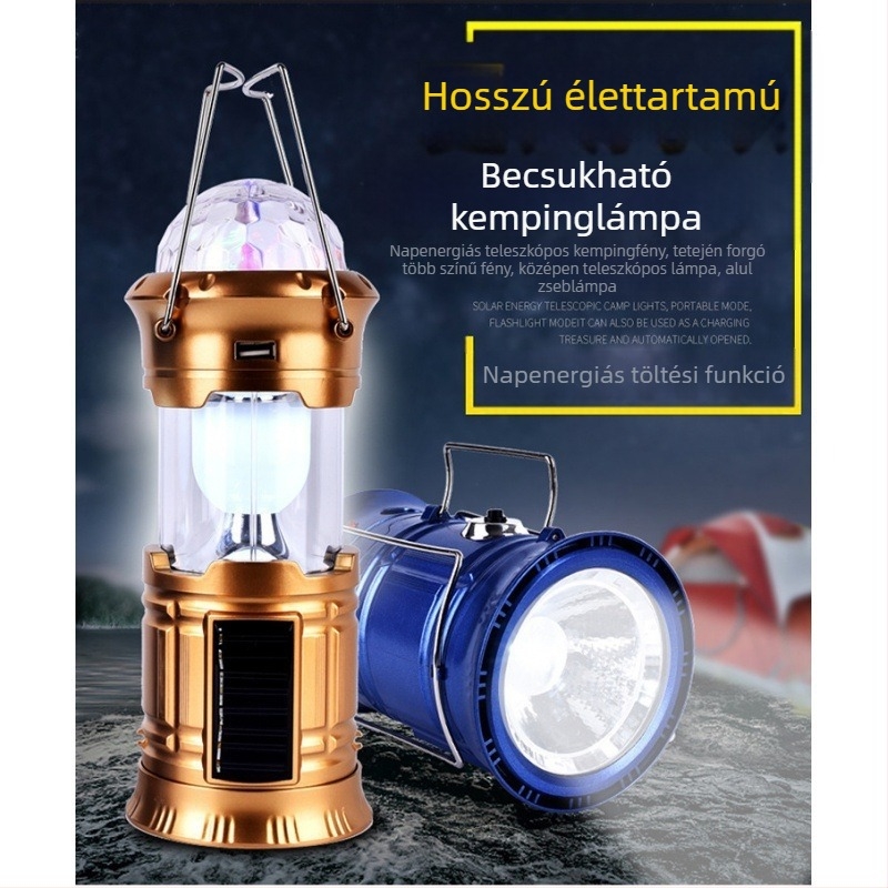 Hordozható kemping hordozható csillaglámpás forgó színpadi lámpa újratölthető háztartási teleszkópos vészhelyzeti kempinglámpa