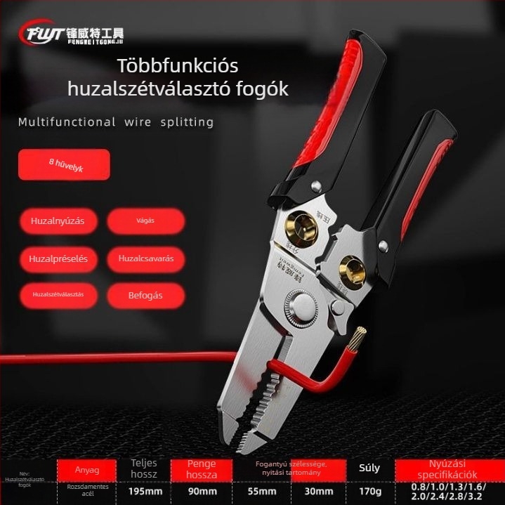 Feng Witt többfunkciós fogó, huzalfogó, egy-öt satu, huzalcsupaszító, villanyszerelő, huzalvágó, huzalbilincs