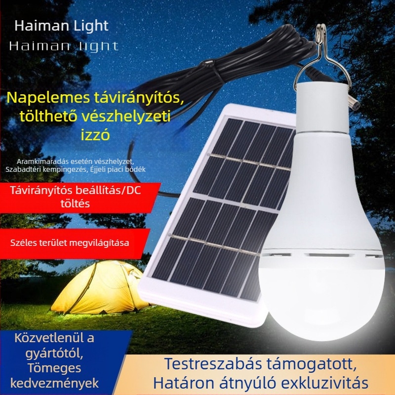 Napelemes töltő izzó éjszakai piaci stand világítás mobil LED világítás kemping otthon áramszünet vészvilágítás kültéri