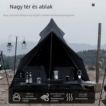 Gyártói nagykereskedelmi kültéri kétrétegű belső és külső sátor, torony típusú kemping sátor, esőálló fekete harcos piramis sátor több ember számára