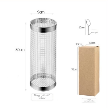 Amazon Rolling Barbecue Cage Supply Barbecue kosár Továbbfejlesztett kültéri grill rozsdamentes acél grill hordó grill eszközök