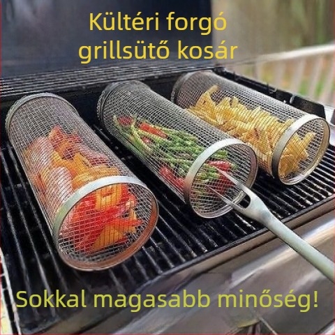 Amazon Rolling Barbecue Cage Supply Barbecue kosár Továbbfejlesztett kültéri grill rozsdamentes acél grill hordó grill eszközök