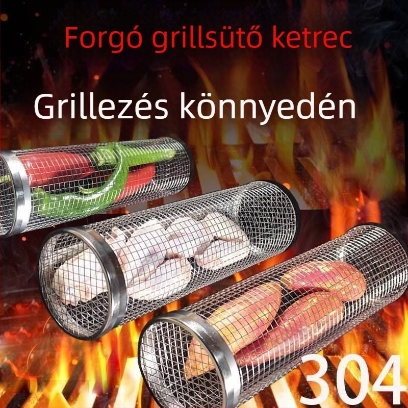 Amazon Rolling Barbecue Cage Supply Barbecue kosár Továbbfejlesztett kültéri grill rozsdamentes acél grill hordó grill eszközök