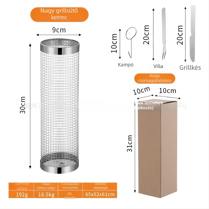 Amazon Rolling Barbecue Cage Supply Barbecue kosár Továbbfejlesztett kültéri grill rozsdamentes acél grill hordó grill eszközök