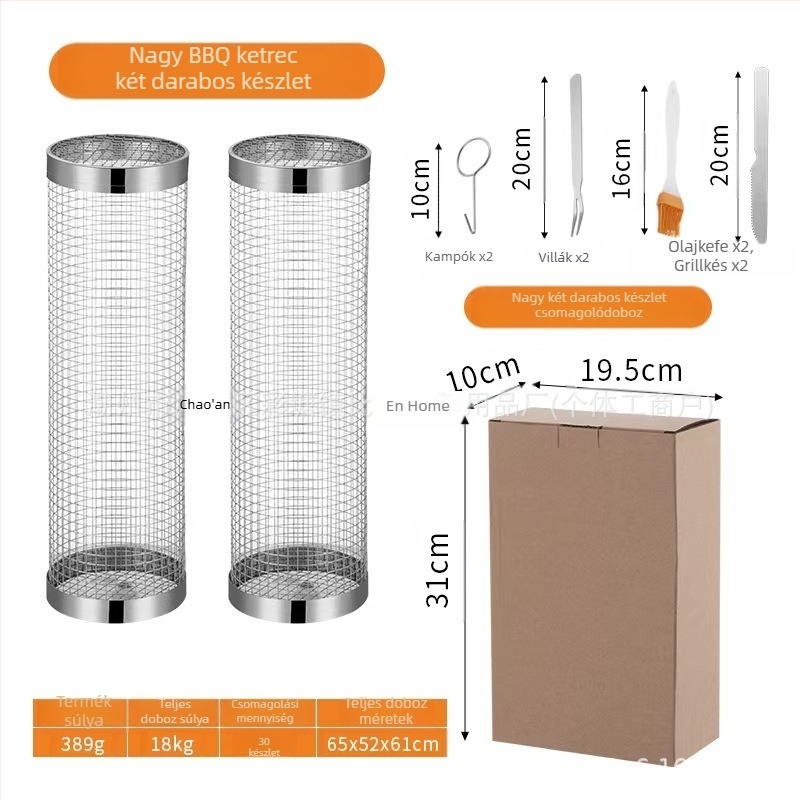 Amazon Rolling Barbecue Cage Supply Barbecue kosár Továbbfejlesztett kültéri grill rozsdamentes acél grill hordó grill eszközök