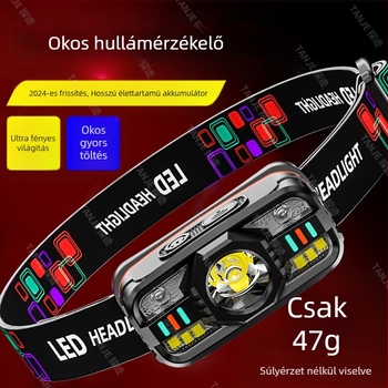 Határokon átnyúló intelligens indukciós kis fényszóró, többfunkciós, több fényforrással tölthető kültéri fejre szerelhető zseblámpa, éjszakai horgászlámpa nagykereskedelemben