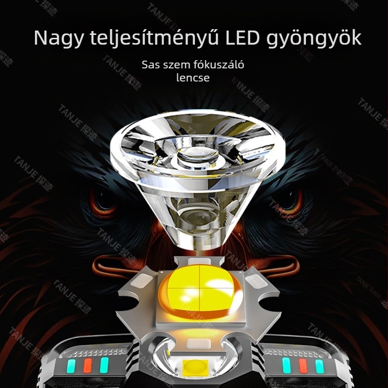 Határokon átnyúló intelligens indukciós kis fényszóró, többfunkciós, több fényforrással tölthető kültéri fejre szerelhető zseblámpa, éjszakai horgászlámpa nagykereskedelemben