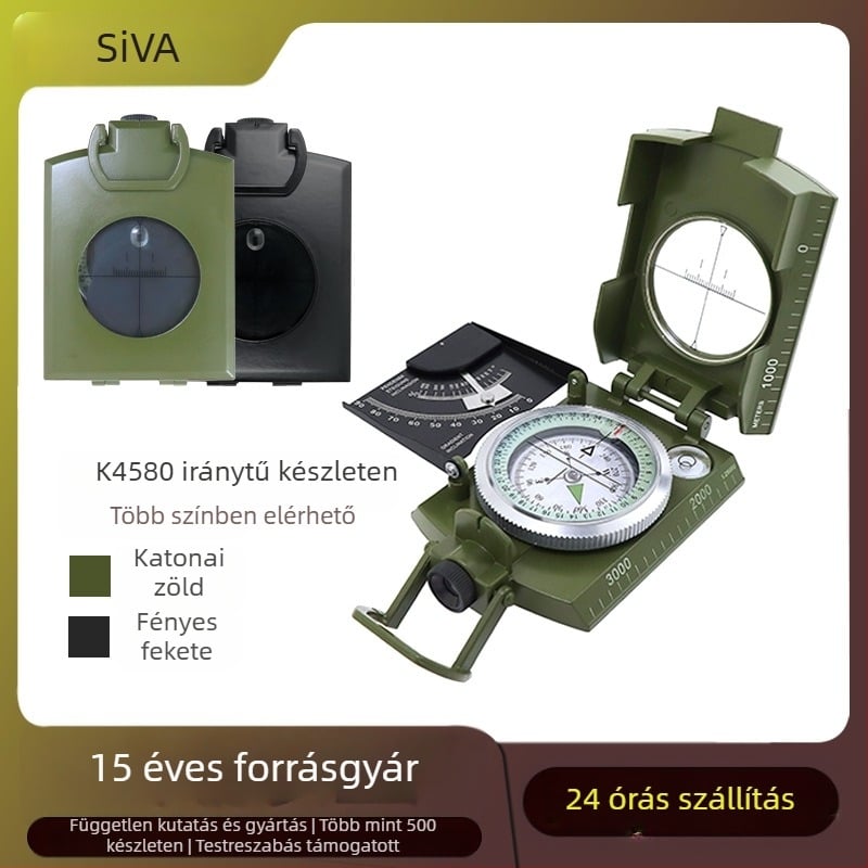 Gyártó K4074 ötvözetből készült iránytű, nagy pontosságú, multifunkcionális, világító, túlélő kültéri iránytű, lejtőmérővel