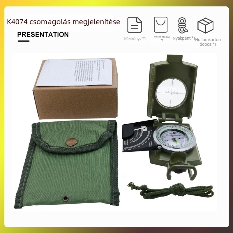Gyártó K4074 ötvözetből készült iránytű, nagy pontosságú, multifunkcionális, világító, túlélő kültéri iránytű, lejtőmérővel