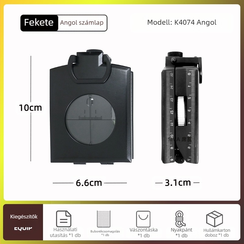 Gyártó K4074 ötvözetből készült iránytű, nagy pontosságú, multifunkcionális, világító, túlélő kültéri iránytű, lejtőmérővel