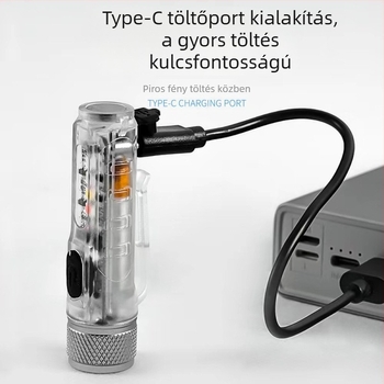 LED mini zseblámpa hosszú lövés figyelmeztető erős fény töltő kulcstartó zseblámpa hordozható zseblámpa kültéri sapkacsipesz lámpa