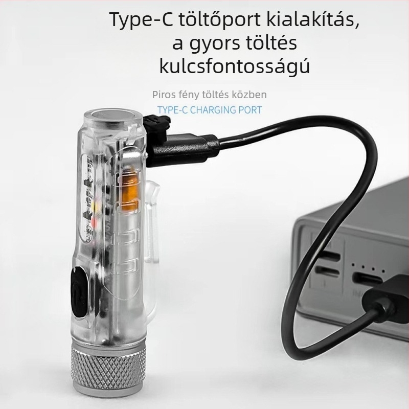 LED mini zseblámpa hosszú lövés figyelmeztető erős fény töltő kulcstartó zseblámpa hordozható zseblámpa kültéri sapkacsipesz lámpa