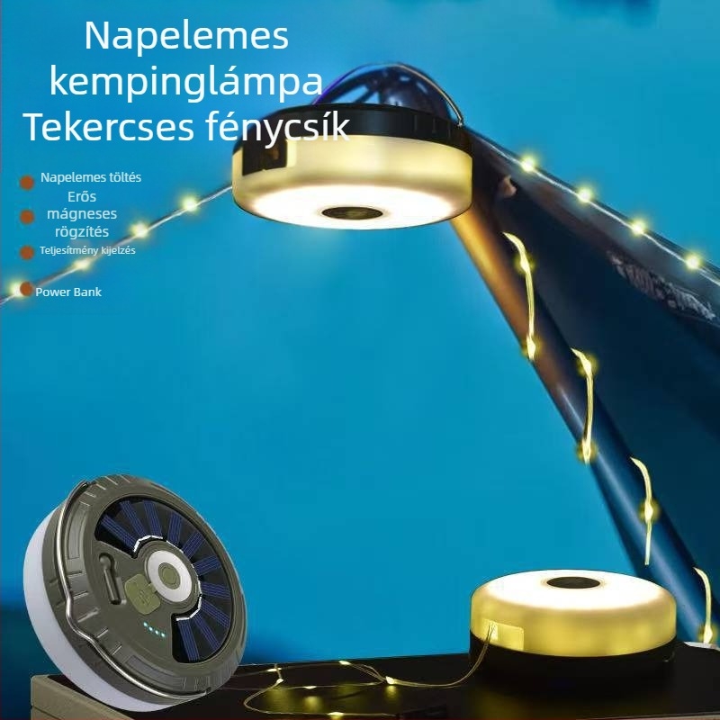 Határokon átnyúló napelemes LED kempinglámpa, kültéri vízálló szalaglámpa, hosszú élettartamú sátorlámpa, hordozható kempinglámpa