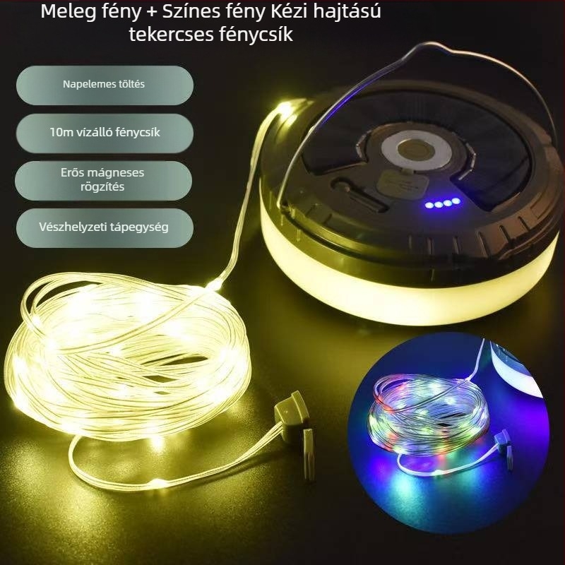 Határokon átnyúló napelemes LED kempinglámpa, kültéri vízálló szalaglámpa, hosszú élettartamú sátorlámpa, hordozható kempinglámpa