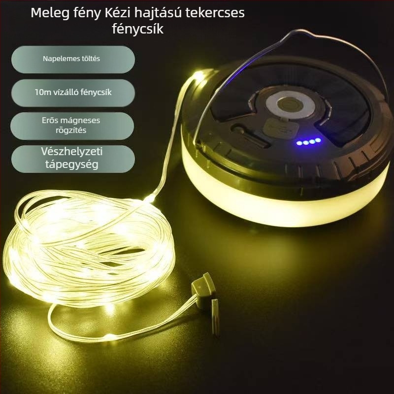 Határokon átnyúló napelemes LED kempinglámpa, kültéri vízálló szalaglámpa, hosszú élettartamú sátorlámpa, hordozható kempinglámpa