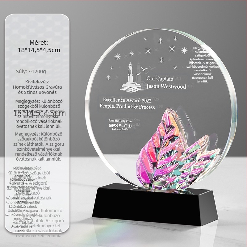 2024-es kristálytrófea, kreatív trófea, kiemelkedő alkalmazotti elismerés, megemlékező csapatdíjak, éves találkozó éremgravírozás