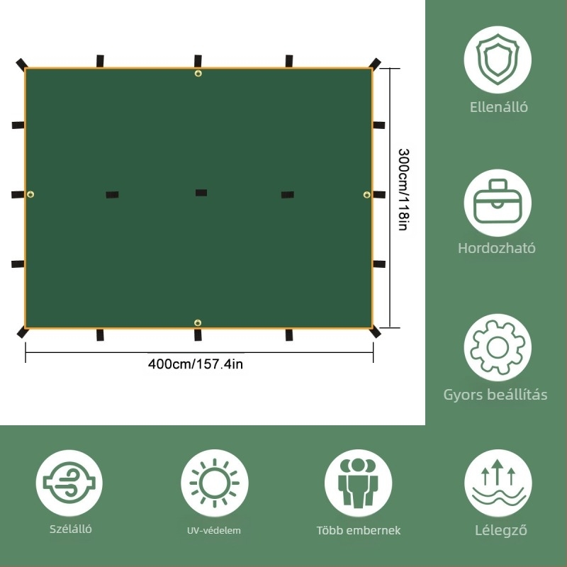 Kültéri kemping multifunkcionális négyzet alakú ponyva sátor esőálló napvédelem ezüstözött ponyva kemping grill napellenző