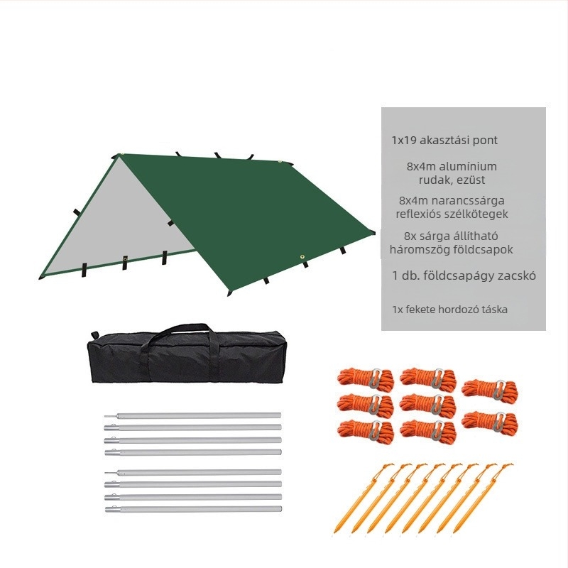 Kültéri kemping multifunkcionális négyzet alakú ponyva sátor esőálló napvédelem ezüstözött ponyva kemping grill napellenző