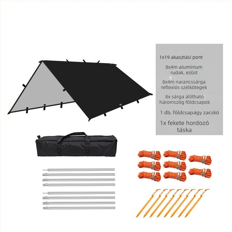 Kültéri kemping multifunkcionális négyzet alakú ponyva sátor esőálló napvédelem ezüstözött ponyva kemping grill napellenző