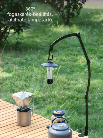 Kültéri kemping stílusú multifunkcionális, állítható asztali lámpaállvány, hordozható, hosszú karú függőlámpa-állvány, kempinglámpa, asztali lámpa, összecsukható állvány