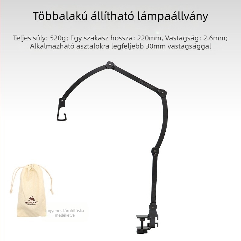 Kültéri kemping stílusú multifunkcionális, állítható asztali lámpaállvány, hordozható, hosszú karú függőlámpa-állvány, kempinglámpa, asztali lámpa, összecsukható állvány