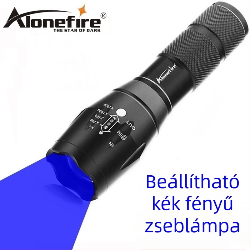 A100/E17 kék fényű zseblámpa, határokon átnyúló LED lámpa, zseblámpa, fókuszáló, nagy hatótávolságú zseblámpa
