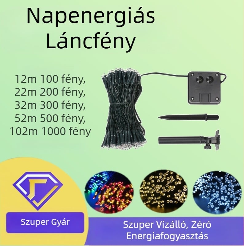 Napelemes fényfüzér kültéri dekoráció vízálló udvari lámpák mérnöki világítás kemping stílusú fényfüzér napelemes fényfüzér