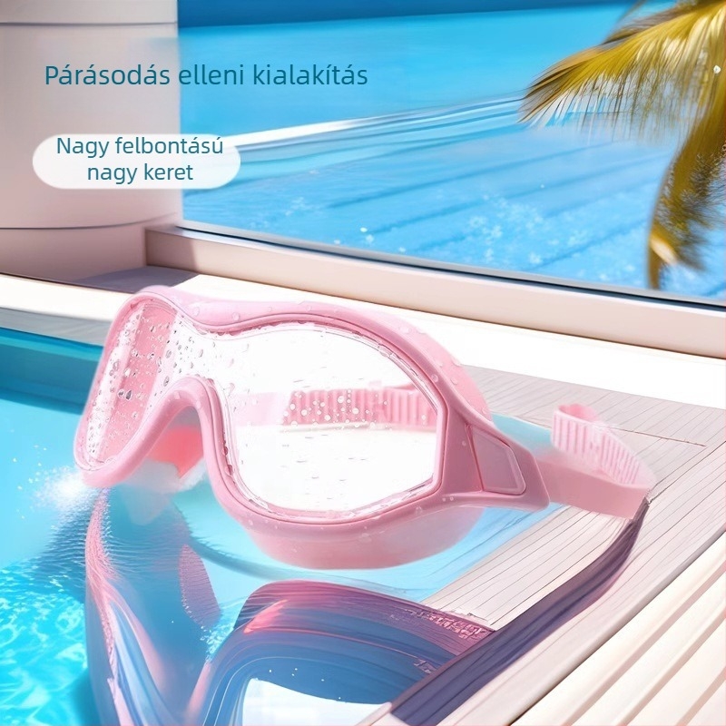 Nagyfelbontású, nagyméretű úszószemüveg, páramentesítő úszószemüveg, szilikon anyagú úszófelszerelés, felnőtt ifjúsági táska