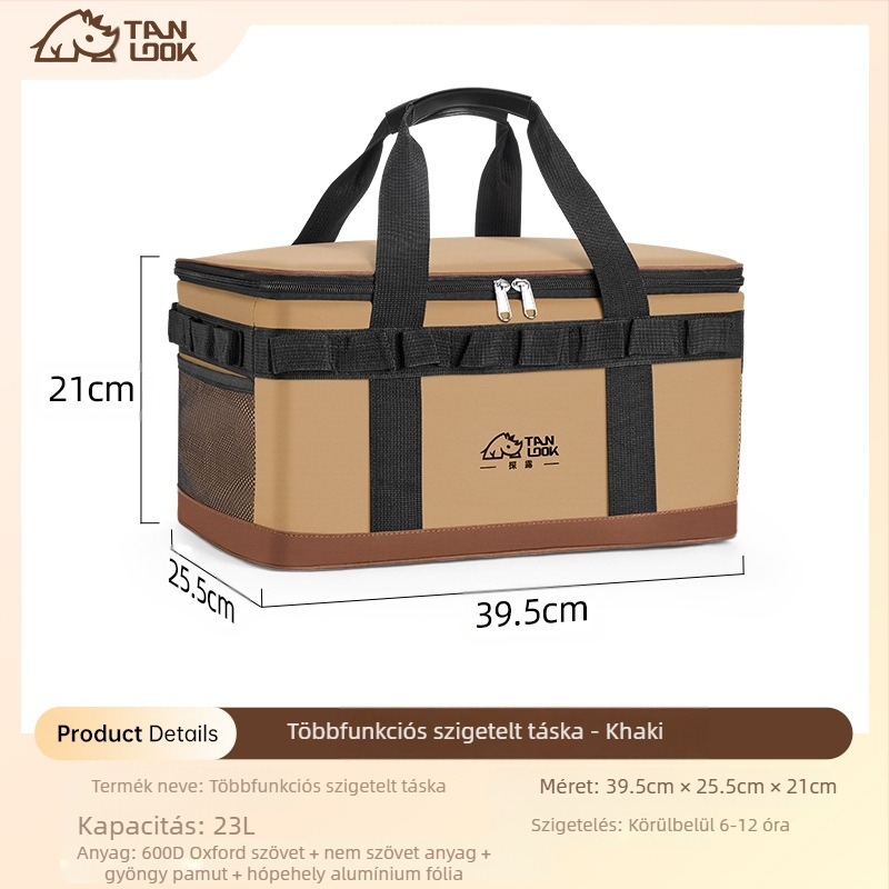 Felfedező szigetelő táska kültéri, határokon átnyúló jégzsák hordozható kemping kültéri nagy kapacitású vízálló otthoni hidegszigetelő piknik táska