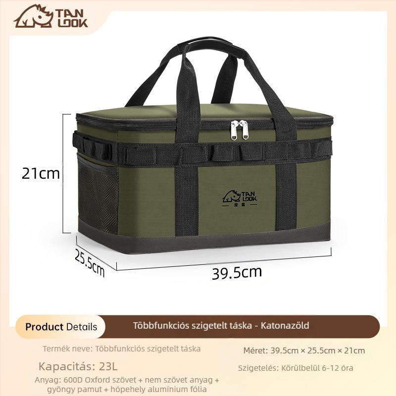 Felfedező szigetelő táska kültéri, határokon átnyúló jégzsák hordozható kemping kültéri nagy kapacitású vízálló otthoni hidegszigetelő piknik táska