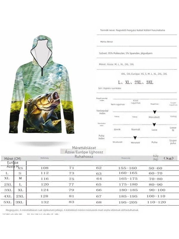 Férfi, határokon átnyúló, plus size, kültéri, horgász, napvédő, kapucnis, hosszú ujjú, lélegző, vékony, sport- és szabadidőruha, Amazon Print