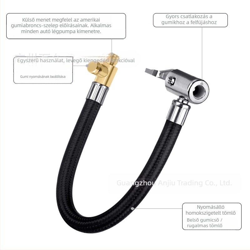 Az autó légpumpája leereszthető, hosszabbító cső, gyors levegőcső, hosszabbító levegőcső, réz, nyomókarral rögzíthető, nincs levegőszivárgás