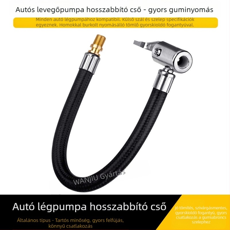 Az autó légpumpája leereszthető, hosszabbító cső, gyors levegőcső, hosszabbító levegőcső, réz, nyomókarral rögzíthető, nincs levegőszivárgás