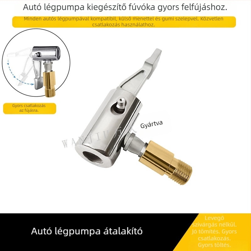 Az autó légpumpája leereszthető, hosszabbító cső, gyors levegőcső, hosszabbító levegőcső, réz, nyomókarral rögzíthető, nincs levegőszivárgás