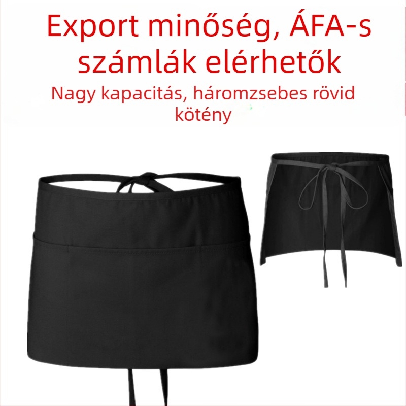 Gyárilag előre gyártott félhosszúságú kötény Konyhai félhosszúságú rövid kötény Háromzsebes pincérkötény nyomtatott logóval