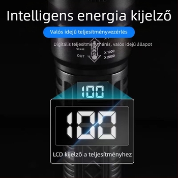 Határokon átnyúló, többfunkciós műanyag zseblámpa, szuper nagy hatótávolságú, kültéri, erős fényű zseblámpa, zoom, digitális kijelző, töltés, P50 zseblámpa