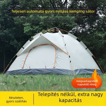 Összeszerelés nélküli, hordozható, ezüstözött, napvédővel ellátott, kétajtós, szellőző kempingsátor, szélálló, könnyű, gyorsan nyitható kempingezéshez
