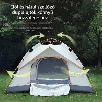 Összeszerelés nélküli, hordozható, ezüstözött, napvédővel ellátott, kétajtós, szellőző kempingsátor, szélálló, könnyű, gyorsan nyitható kempingezéshez