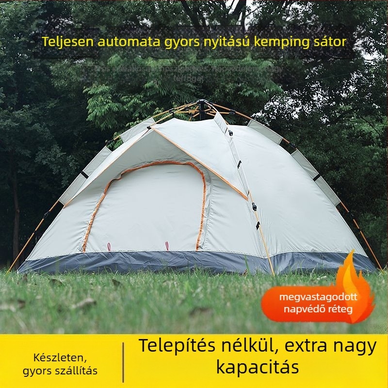 Összeszerelés nélküli, hordozható, ezüstözött, napvédővel ellátott, kétajtós, szellőző kempingsátor, szélálló, könnyű, gyorsan nyitható kempingezéshez