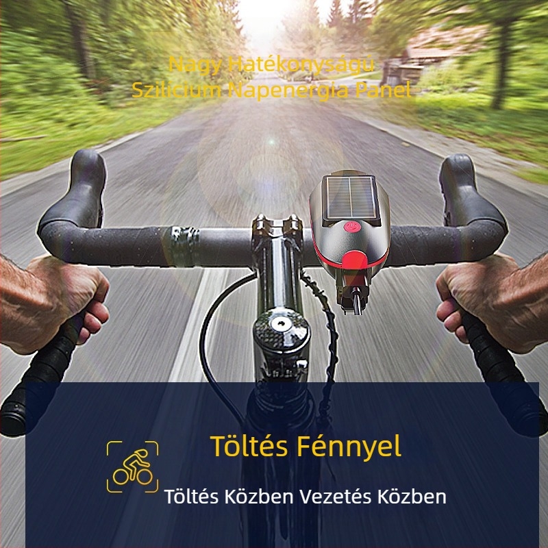 Kerékpárlámpa fényszóró napelemes kürtlámpa USB újratölthető fényszóró kerékpár zseblámpa napelemes lámpa