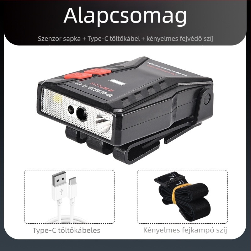 Yinnuo fejlámpa horgászathoz, speciális újratölthető, fejre szerelhető, szuperfényes, mini, ultra könnyű lámpa, kis éjszakai horgászathoz, indukciós sapkás lámpa