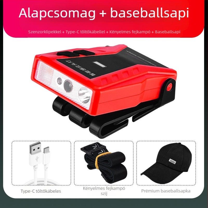 Yinnuo fejlámpa horgászathoz, speciális újratölthető, fejre szerelhető, szuperfényes, mini, ultra könnyű lámpa, kis éjszakai horgászathoz, indukciós sapkás lámpa