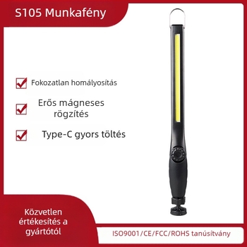 Újratölthető, nagy fényerejű, függesztett aljjal, mágnessel rögzíthető, gépjavító, elektróda nélküli, fényerőszabályzós mobil munkalámpa