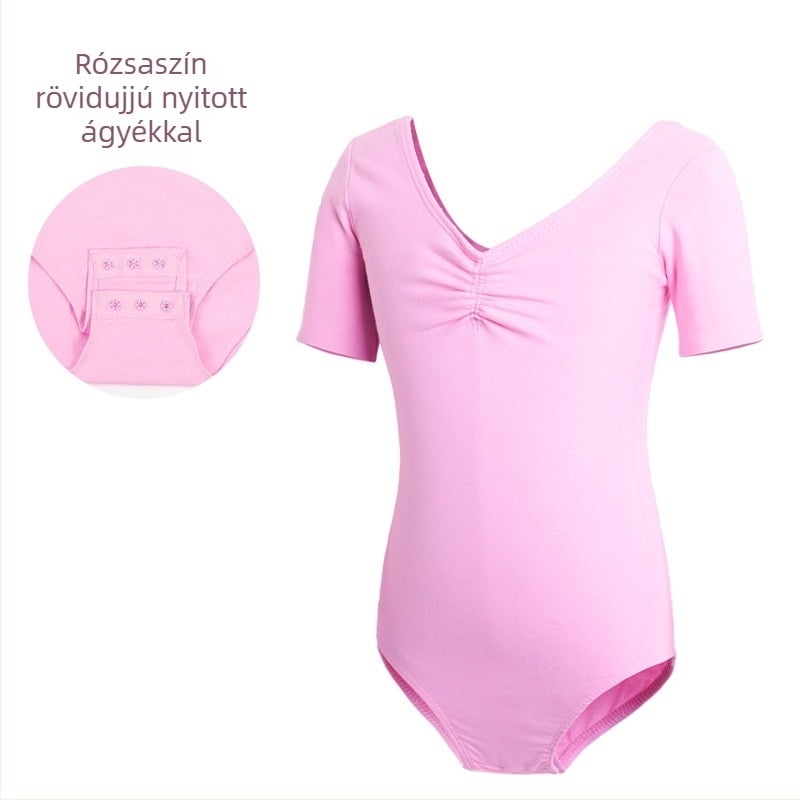 Gyermek táncruházat, Női nyári rövid ujjú táncruha, Lányok balett tornavizsgáló ruházata, Kínai táncgyakorló ruházat