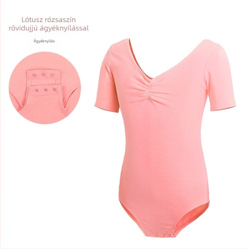 Gyermek táncruházat, Női nyári rövid ujjú táncruha, Lányok balett tornavizsgáló ruházata, Kínai táncgyakorló ruházat