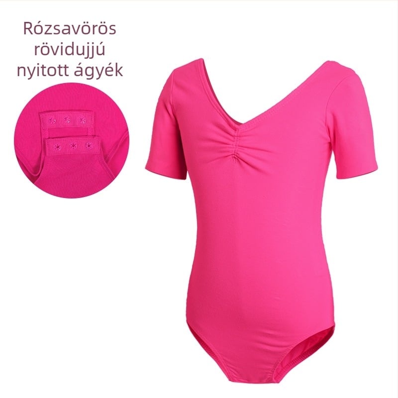 Gyermek táncruházat, Női nyári rövid ujjú táncruha, Lányok balett tornavizsgáló ruházata, Kínai táncgyakorló ruházat