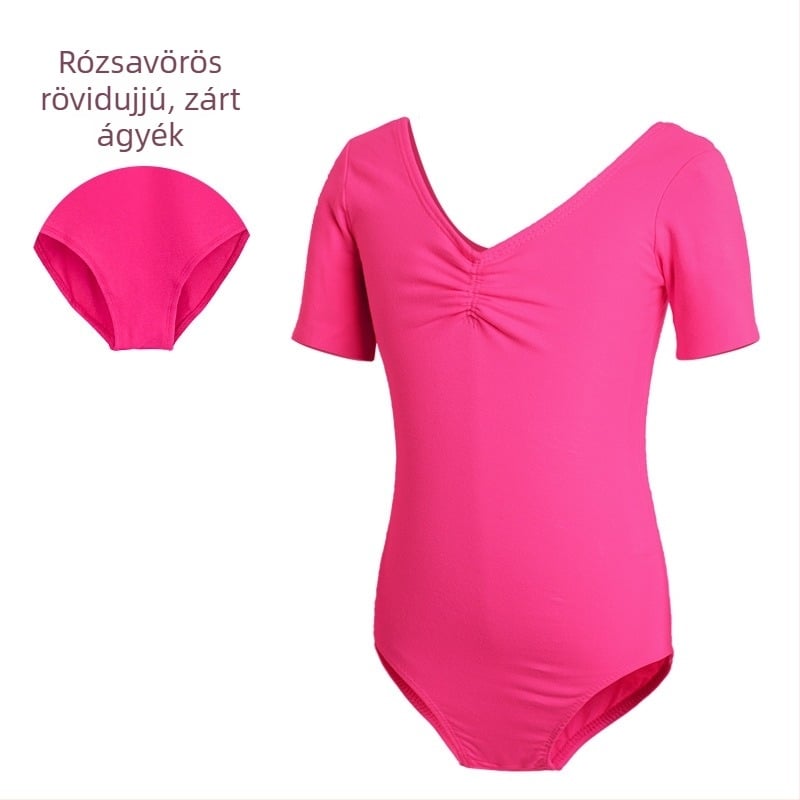 Gyermek táncruházat, Női nyári rövid ujjú táncruha, Lányok balett tornavizsgáló ruházata, Kínai táncgyakorló ruházat