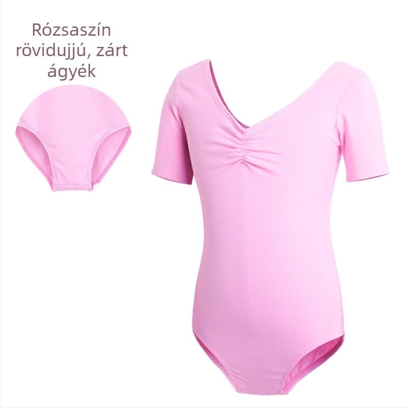 Gyermek táncruházat, Női nyári rövid ujjú táncruha, Lányok balett tornavizsgáló ruházata, Kínai táncgyakorló ruházat